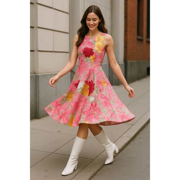 helsi pink floral dress Gemma Beaded Floral Cocktail Dress in Burgundy
